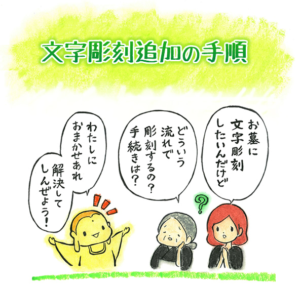 文字彫刻の追加の手順 お墓に文字彫刻したいんだけれど どういう流れで彫刻するの？手続きは？ わたしにお任せあれ 解決してしんぜよう！